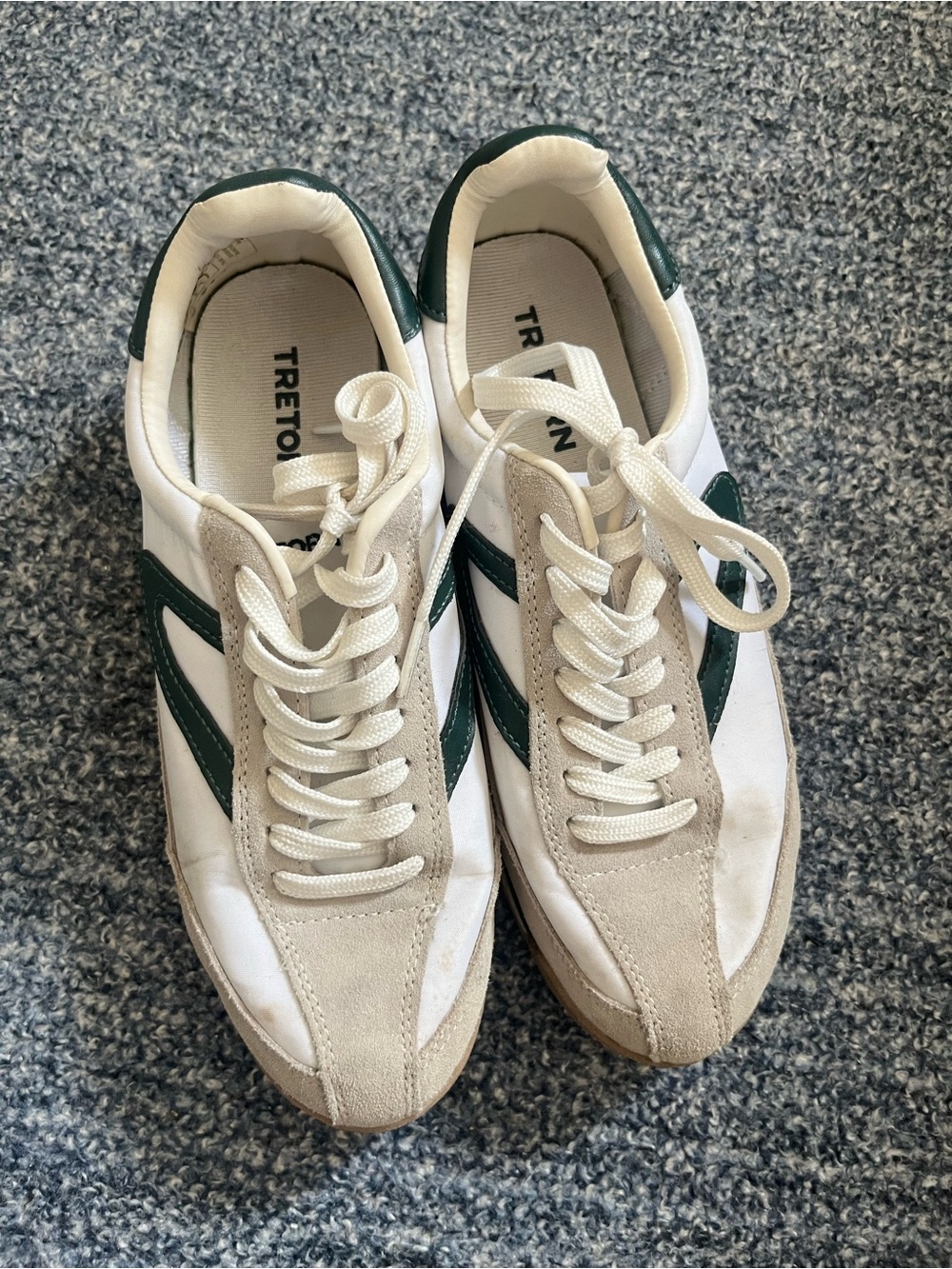 Tretorn green and white sneakers with beige suede size 7.5
